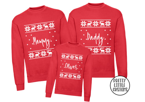 Personalised matching family Christmas  sweaters - your name - reindeer sweater design