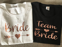 Load image into Gallery viewer, Bride / Team Bride rose gold print hen party t-shirt