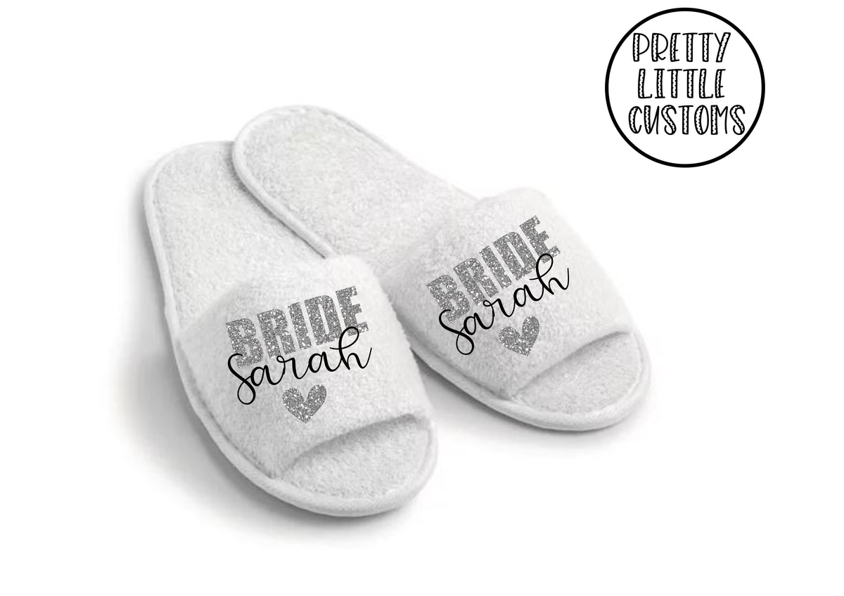 Personalised bridal party glitter print slippers Bride style 2