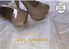 Load image into Gallery viewer, Personalised Future Mrs (Your Name) hen party veil - rose gold/gold/black