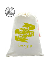 Load image into Gallery viewer, Personalised Christmas Santa Sack- Glitter banner - your name