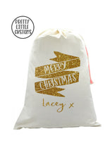 Load image into Gallery viewer, Personalised Christmas Santa Sack- Glitter banner - your name