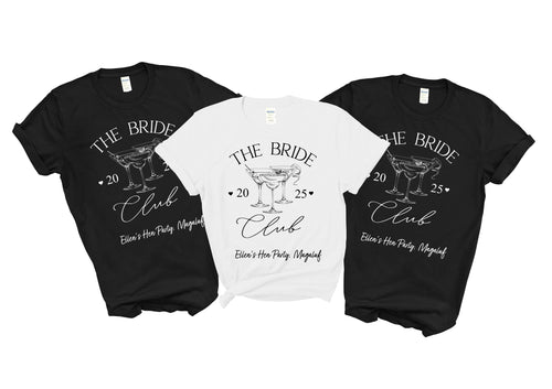 Personalised your name, year, place hen party tops t-shirts bachelorette bridal shirts - bride club - black / white - cocktail print