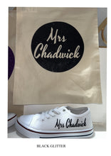 Load image into Gallery viewer, Personalised bridal party wedding shoes, trainers, pumps - 21 colours - matching bag and laces available