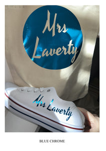 Personalised bridal party wedding shoes, trainers, pumps - 21 colours - matching bag and laces available