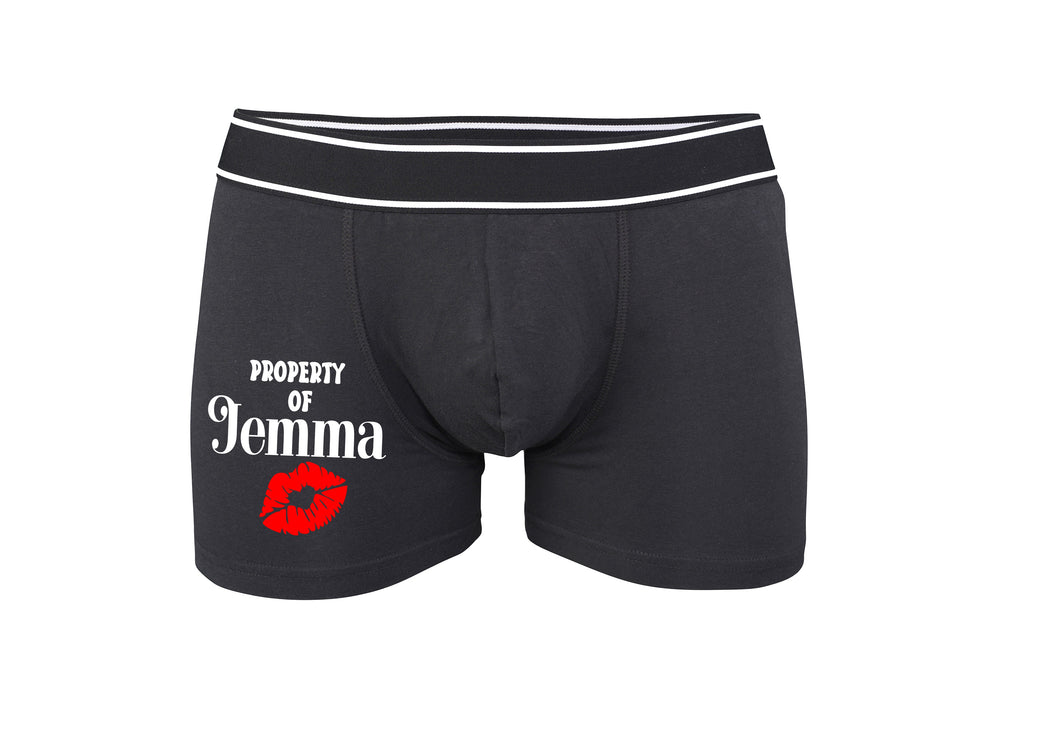 Personalised property of (your name) boxer tight boxers boxer shorts - black- rude joke funny novelty Valentines wedding gift