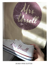 Load image into Gallery viewer, Personalised bridal party wedding shoes, trainers, pumps - 21 colours - matching bag and laces available