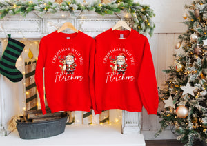 Personalised family matching xmas sweaters sweatshirts jumpers festive - Christmas with your family name santa reindeer rudolph design