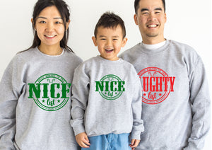 Naughty or Nice list family matching xmas sweaters sweatshirts jumpers festive - proid member of the nice or naughty club