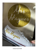 Load image into Gallery viewer, Personalised bridal party wedding shoes, trainers, pumps - 21 colours - matching bag and laces available
