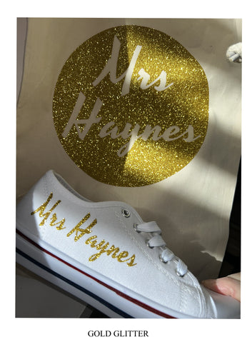 Personalised bridal party wedding shoes, trainers, pumps - 21 colours - matching bag and laces available
