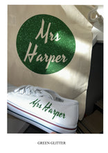Load image into Gallery viewer, Personalised bridal party wedding shoes, trainers, pumps - 21 colours - matching bag and laces available