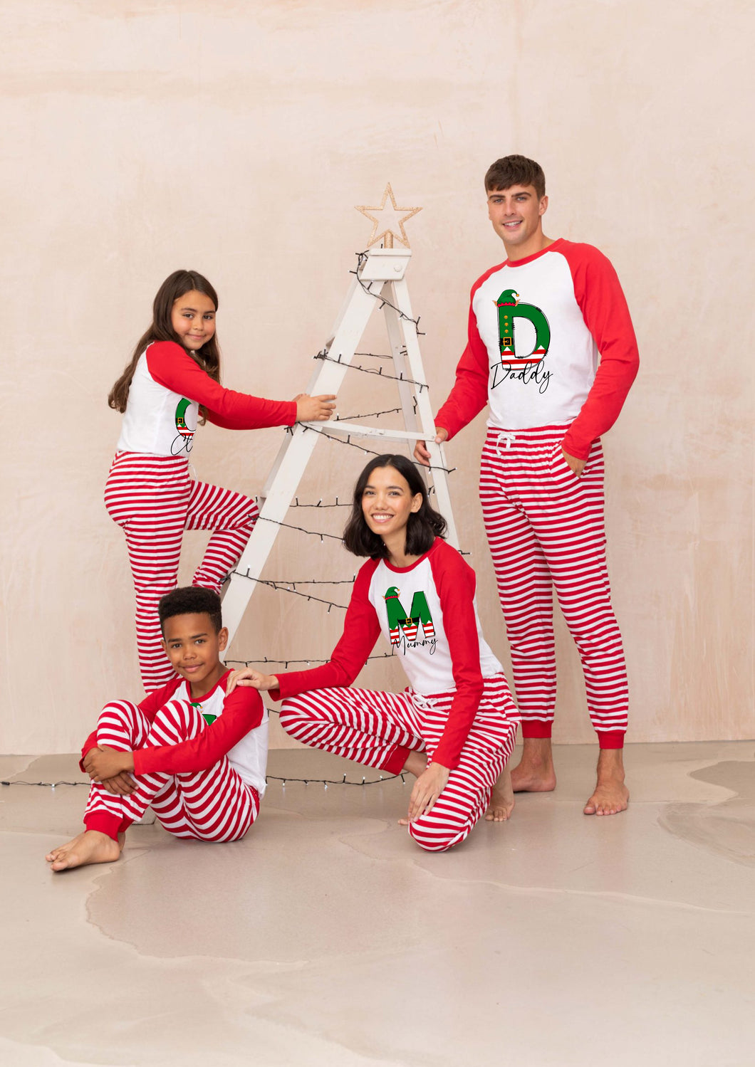 DAKIMOE Christmas Pajamas for Family Matching Family Pajamas Sets Christmas  PJ's Letter Tree Top and Plaid Pants Sleepwear for Adult Kids Baby