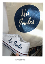 Load image into Gallery viewer, Personalised bridal party wedding shoes, trainers, pumps - 21 colours - matching bag and laces available