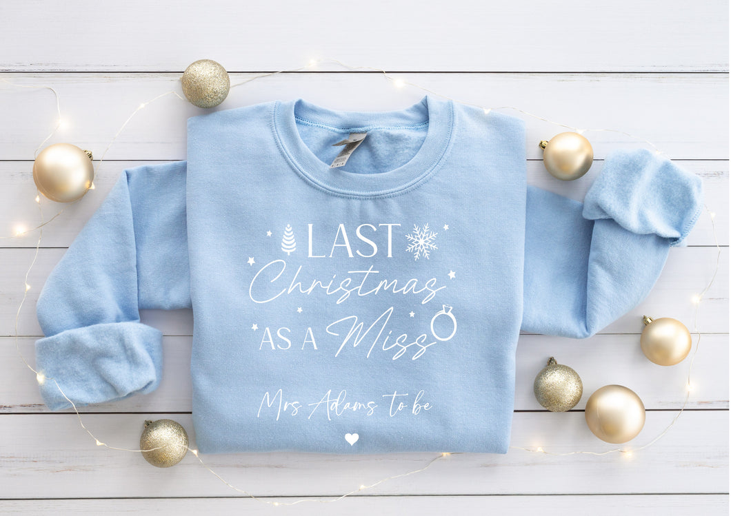 Personalised Last Christmas as a Miss print christmas sweater - your surname - pale blue