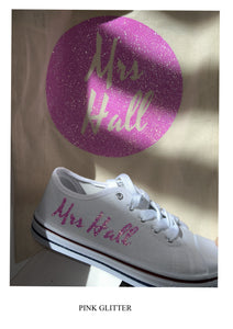 Personalised bridal party wedding shoes, trainers, pumps - 21 colours - matching bag and laces available