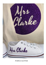 Load image into Gallery viewer, Personalised bridal party wedding shoes, trainers, pumps - 21 colours - matching bag and laces available