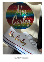 Load image into Gallery viewer, Personalised bridal party wedding shoes, trainers, pumps - 21 colours - matching bag and laces available