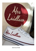 Load image into Gallery viewer, Personalised bridal party wedding shoes, trainers, pumps - 21 colours - matching bag and laces available