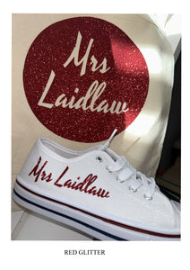 Personalised bridal party wedding shoes, trainers, pumps - 21 colours - matching bag and laces available