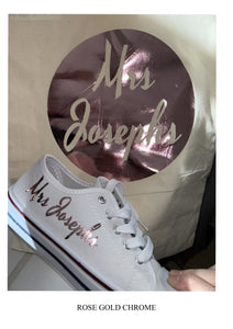 Personalised bridal party wedding shoes, trainers, pumps - 21 colours - matching bag and laces available