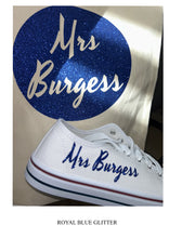 Load image into Gallery viewer, Personalised bridal party wedding shoes, trainers, pumps - 21 colours - matching bag and laces available