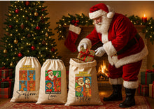 Load image into Gallery viewer, Personalised Santa Sack Christmas Gift Bag for Custom Name comic book style