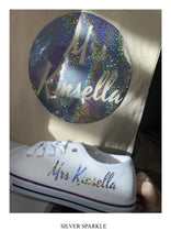 Load image into Gallery viewer, Personalised bridal party wedding shoes, trainers, pumps - 21 colours - matching bag and laces available