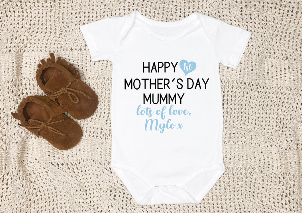 Personalised 1st first Mother's Day baby  vest - blue