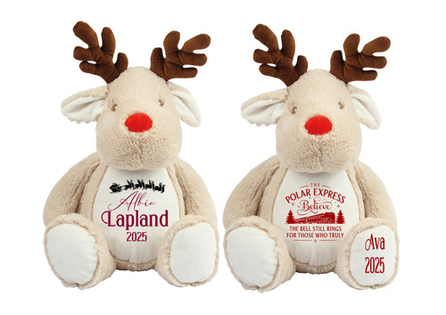 Personalised your name and year POLAR EXPRESS or LAPLAND reindeer or bear teddy / pyjama case / keepsake