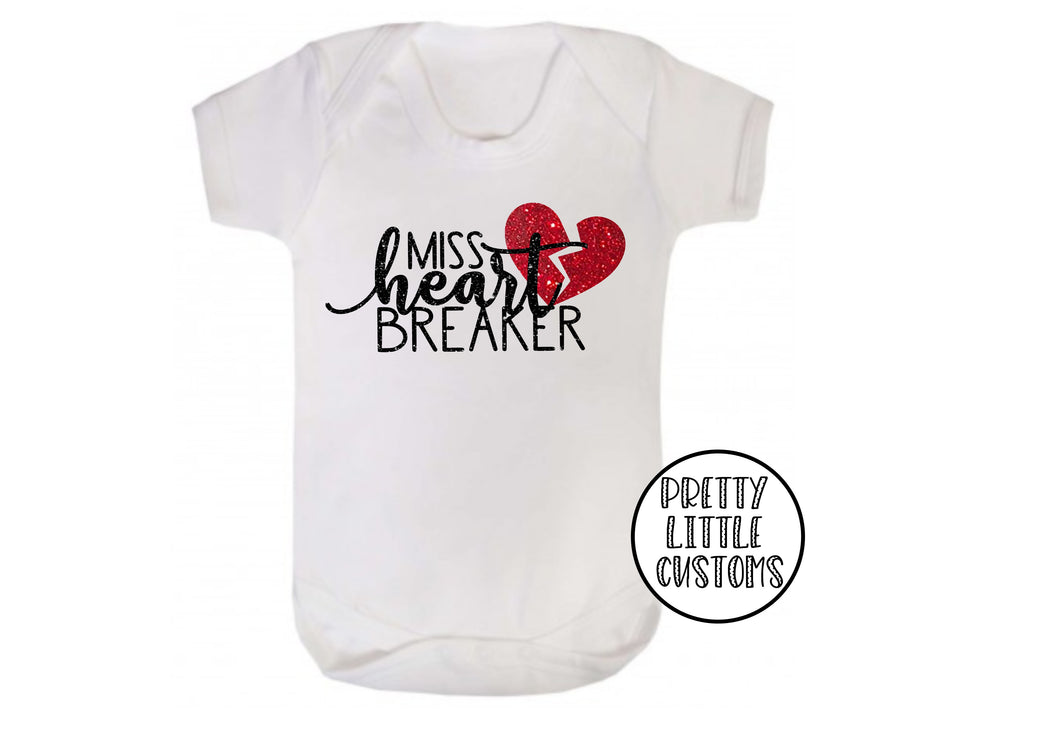 Miss Heart Breaker glitter print baby vest