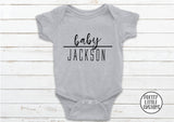 Personalised baby (your surname) baby vest - grey