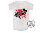 Rawr means I love you in T-Rex print baby vest