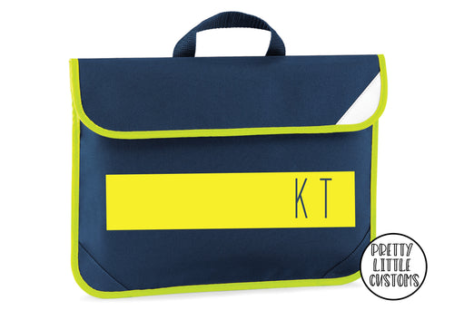 Personalised kids initials, block design book/homework bag - french navy