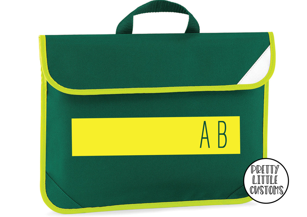Personalised kids initials, block design book/homework bag - green
