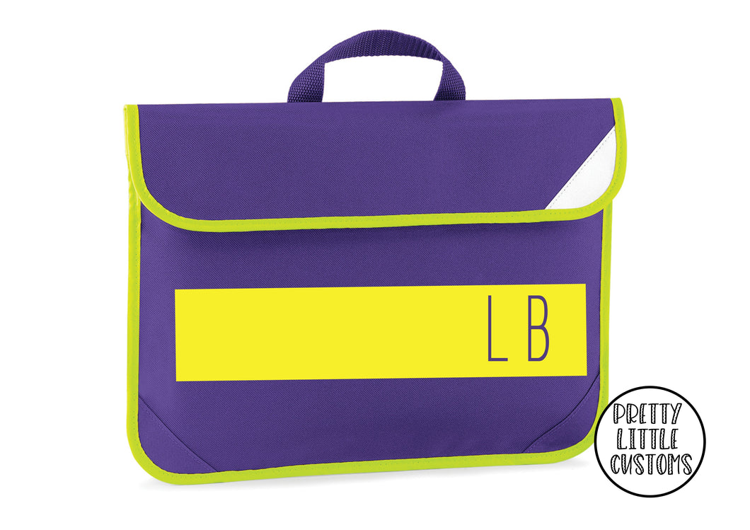 Personalised kids initials, block design book/homework bag - purple