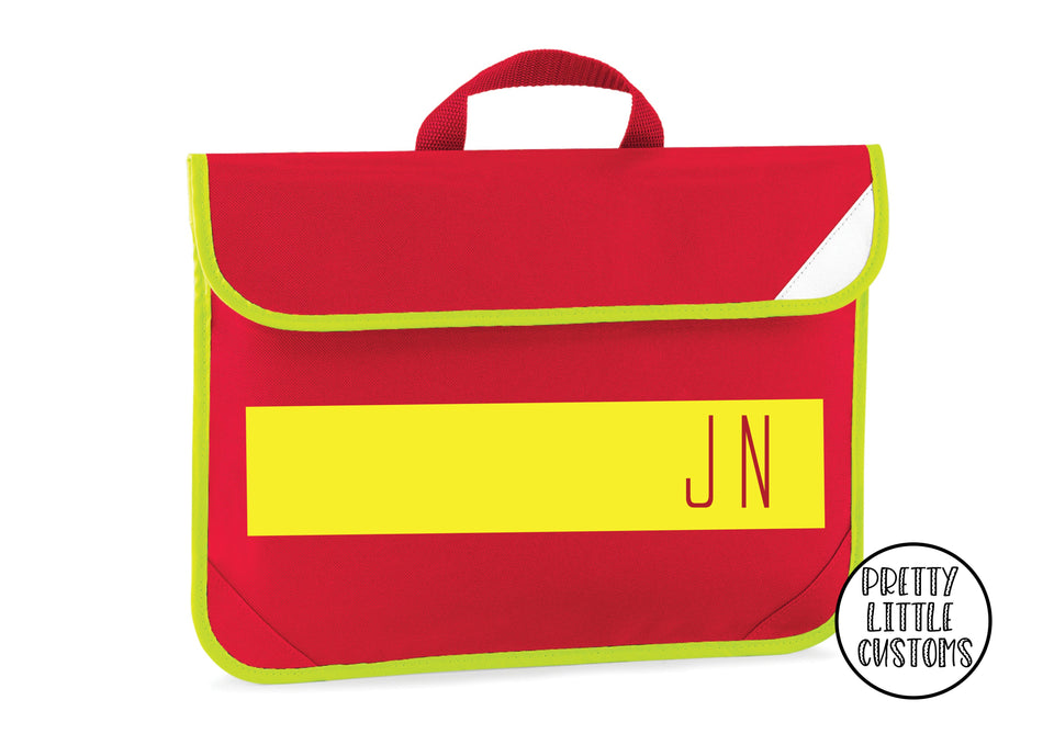 Personalised kids initials, block design book/homework bag - red