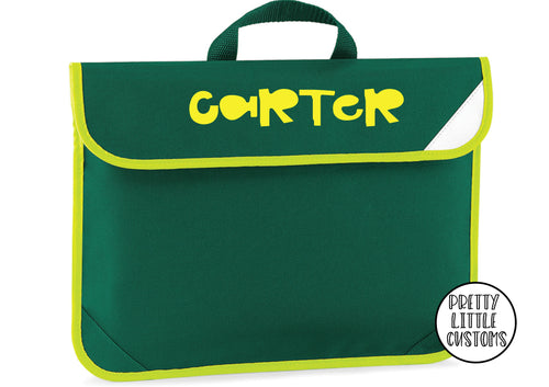 Personalised kids name book/homework bag - green