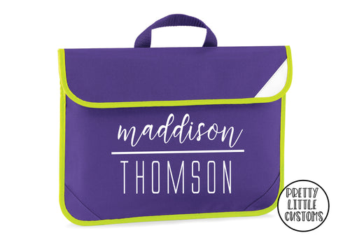 Personalised kids name book/homework bag - purple