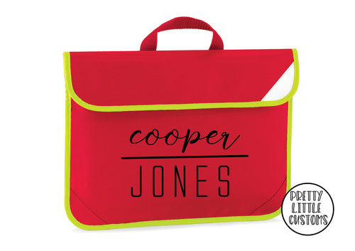 Personalised kids name book/homework bag - red