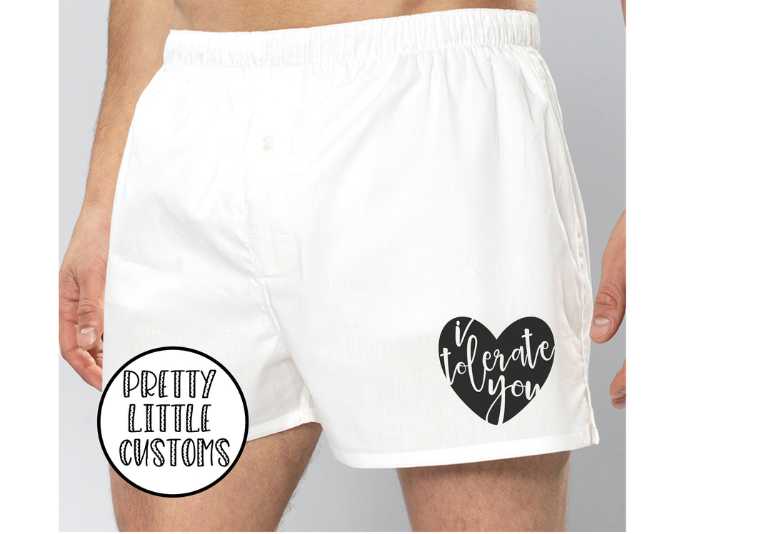 I tolerate you heart print boxers