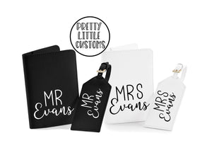 Personalised Mr and Mrs (your name) honeymoon couples luggage set - luggage tags & passport holders