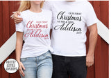 Personalised, First Christmas as Mr & Mrs, Your Surname couple tee set
