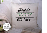 Personalised (your name)'s Daddy Sits here- white cushion cover