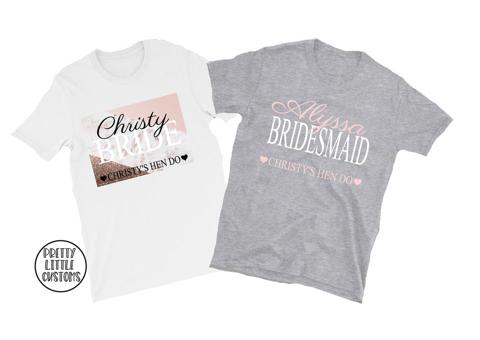 Personalised name & role hen party tees - pink/grey