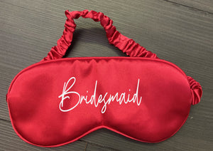 Personalised bridal party satin eye mask - your name, role or text - dark red