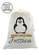 Load image into Gallery viewer, Personalised Christmas Santa Sack- Glitter Penguin