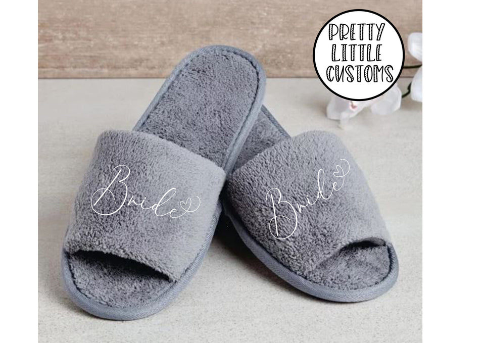 Grey Bridal party heart print slippers - Bride