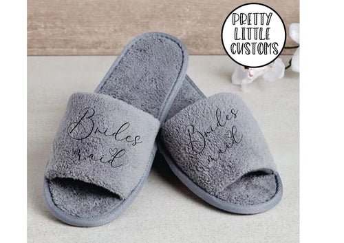 Grey  Bridal party heart print slippers - Bridesmaid