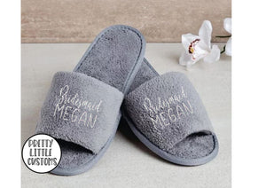 Grey Personalised bridal party glitter print slippers - Bridesmaid